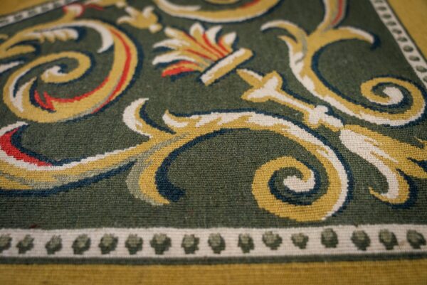 Vintage aubusson flat weave rug, green and gold empire medallion, 9' x 12' 10 Vintage aubusson flat weave rug, green and gold empire medallion (sku fa5146gn9x12), detail 9