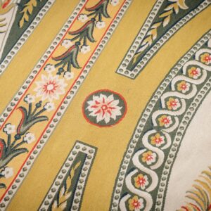 Vintage Aubusson flat weave rug, Green and Gold Empire Medallion (SKU FA5146GN9X12), detail 10