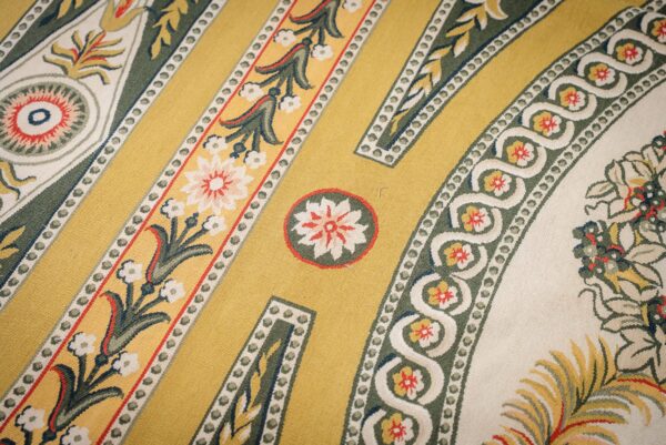 Vintage aubusson flat weave rug, green and gold empire medallion, 9' x 12' 11 Vintage aubusson flat weave rug, green and gold empire medallion (sku fa5146gn9x12), detail 10