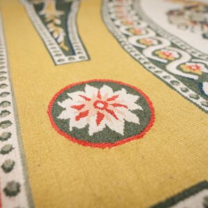 Vintage Aubusson flat weave rug, Green and Gold Empire Medallion (SKU FA5146GN9X12), detail 11