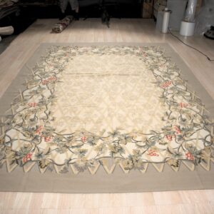 Vintage Aubusson flat weave rug, Grey Grapevine Trellis (SKU FA5151GY9X12), detail 1