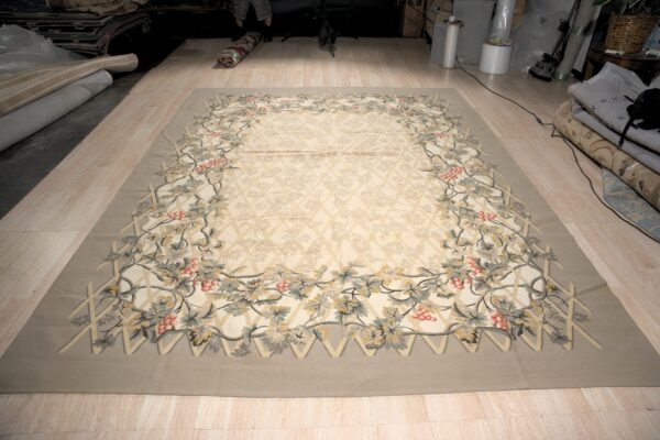 Vintage aubusson flat weave rug, grey grapevine trellis, 9' x 12' 2 Vintage aubusson flat weave rug, grey grapevine trellis (sku fa5151gy9x12), detail 1