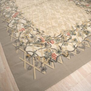Vintage Aubusson flat weave rug, Grey Grapevine Trellis (SKU FA5151GY9X12), detail 2