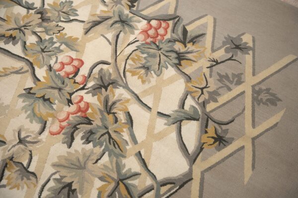 Vintage aubusson flat weave rug, grey grapevine trellis, 9' x 12' 6 Vintage aubusson flat weave rug, grey grapevine trellis (sku fa5151gy9x12), detail 5