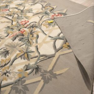 Vintage Aubusson flat weave rug, Grey Grapevine Trellis (SKU FA5151GY9X12), detail 6