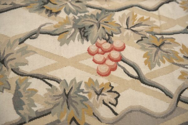 Vintage aubusson flat weave rug, grey grapevine trellis, 9' x 12' 8 Vintage aubusson flat weave rug, grey grapevine trellis (sku fa5151gy9x12), detail 7