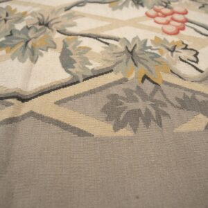 Vintage Aubusson flat weave rug, Grey Grapevine Trellis (SKU FA5151GY9X12), detail 8