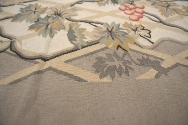 Vintage aubusson flat weave rug, grey grapevine trellis, 9' x 12' 9 Vintage aubusson flat weave rug, grey grapevine trellis (sku fa5151gy9x12), detail 8