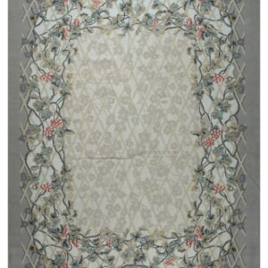 Vintage Aubusson flat weave rug, Grey Grapevine Trellis (SKU FA5151GY9X12), full view