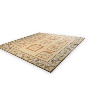 Vintage Aubusson flat weave rug, Ivory Botanical Panel (SKU FA5136IV8X10), detail 1