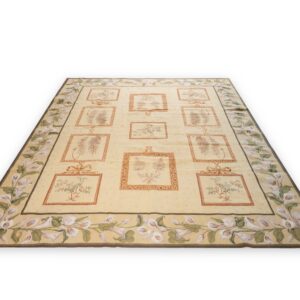 Vintage Aubusson flat weave rug, Ivory Botanical Panel (SKU FA5136IV8X10), detail 3