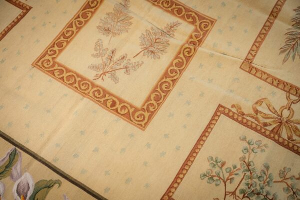 Vintage aubusson flat weave rug, ivory botanical panel (sku fa5136iv8x10), detail 4