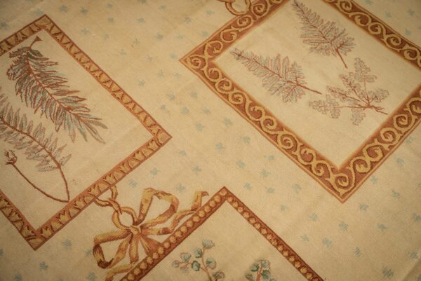 Vintage aubusson flat weave rug, ivory botanical panel (sku fa5136iv8x10), detail 5