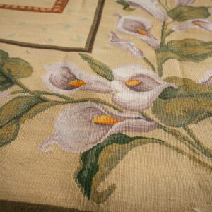 Vintage Aubusson flat weave rug, Ivory Botanical Panel (SKU FA5136IV8X10), detail 6
