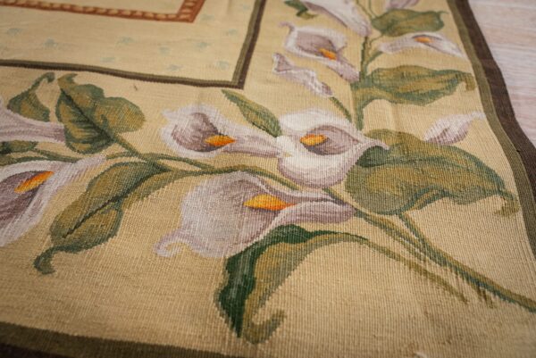 Vintage aubusson flat weave rug, ivory botanical panel (sku fa5136iv8x10), detail 6
