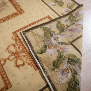 Vintage Aubusson flat weave rug, Ivory Botanical Panel (SKU FA5136IV8X10), detail 7
