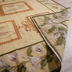 Vintage Aubusson flat weave rug, Ivory Botanical Panel (SKU FA5136IV8X10), detail 8