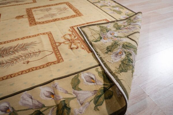 Vintage aubusson flat weave rug, ivory botanical panel (sku fa5136iv8x10), detail 8
