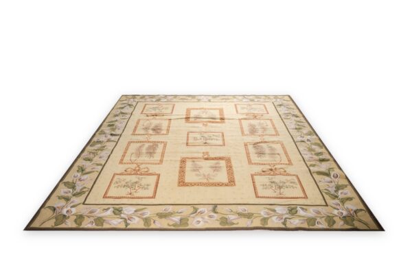 Vintage aubusson flat weave rug, ivory botanical panel (sku fa5136iv8x10), detail 9