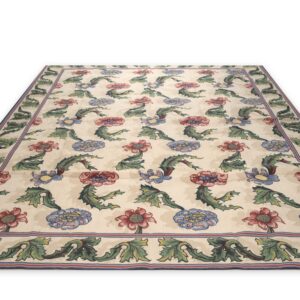 Vintage Aubusson flat weave rug, Ivory Garden Blossom (SKU FA5142IV9X12), detail 1