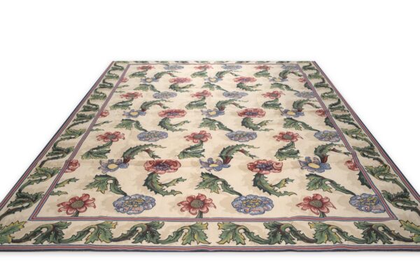 Vintage aubusson flat weave rug, ivory garden blossom, 9' x 12' 2 Vintage aubusson flat weave rug, ivory garden blossom (sku fa5142iv9x12), detail 1