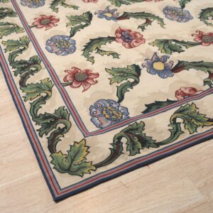 Vintage Aubusson flat weave rug, Ivory Garden Blossom (SKU FA5142IV9X12), detail 2