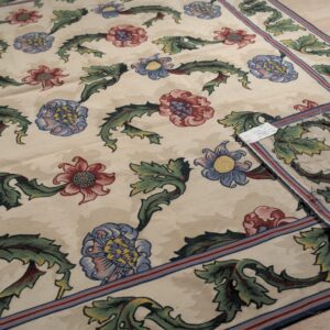 Vintage Aubusson flat weave rug, Ivory Garden Blossom (SKU FA5142IV9X12), detail 6