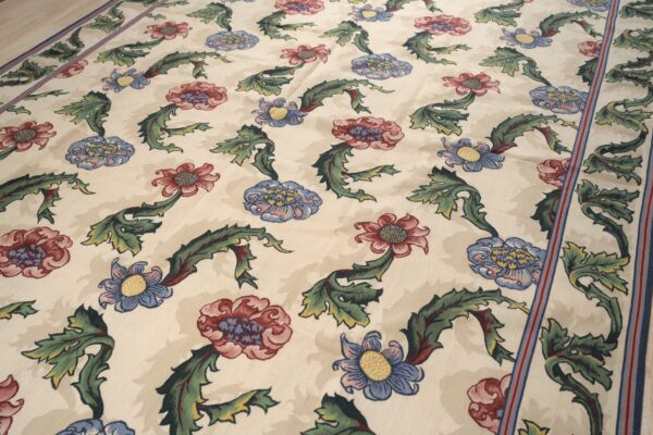 Vintage aubusson flat weave rug, ivory garden blossom, 9' x 12' 9 Vintage aubusson flat weave rug, ivory garden blossom (sku fa5142iv9x12), detail 8