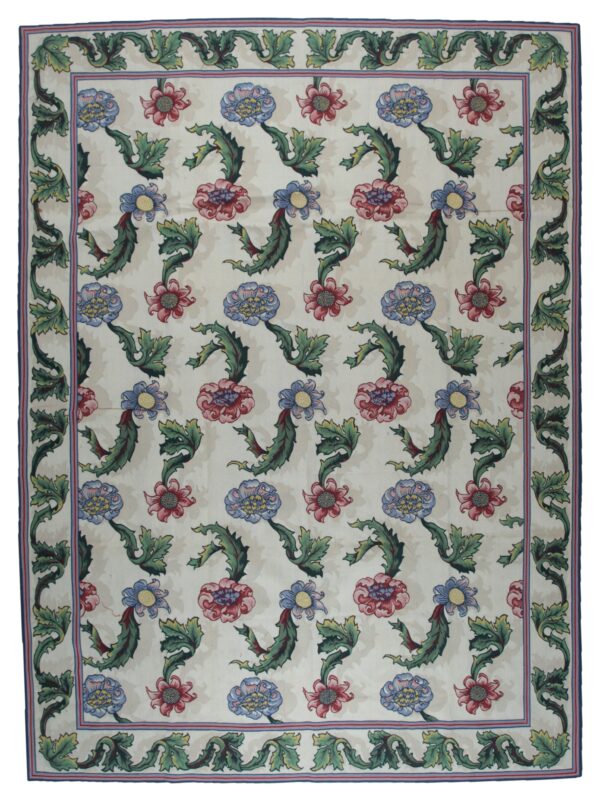 Vintage aubusson flat weave rug, ivory garden blossom, 9' x 12' 1 Vintage aubusson flat weave rug, ivory garden blossom (sku fa5142iv9x12), full view