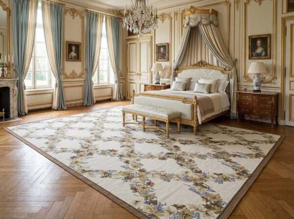 Vintage aubusson flat weave rug, ivory grapevine lattice, 9' x 12' 14 Vintage aubusson flat weave rug, ivory grapevine lattice (sku fa5176iv9x12), styled in a bedroom