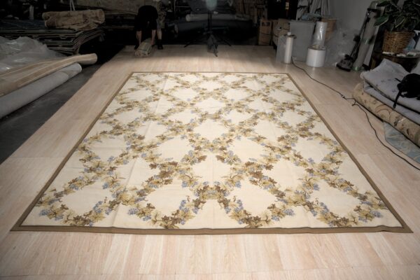 Vintage aubusson flat weave rug, ivory grapevine lattice, 9' x 12' 2 Vintage aubusson flat weave rug, ivory grapevine lattice (sku fa5176iv9x12), detail 1