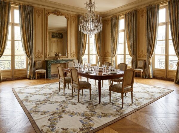 Vintage aubusson flat weave rug, ivory grapevine lattice, 9' x 12' 13 Vintage aubusson flat weave rug, ivory grapevine lattice (sku fa5176iv9x12), styled in a dining room