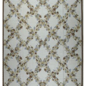 Vintage Aubusson flat weave rug, Ivory Grapevine Lattice (SKU FA5176IV9X12), full view