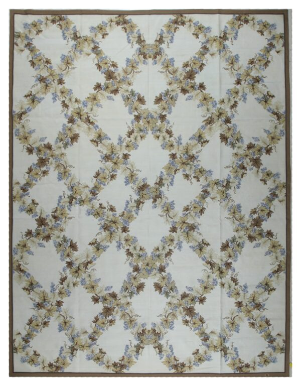 Vintage aubusson flat weave rug, ivory grapevine lattice, 9' x 12' 1 Vintage aubusson flat weave rug, ivory grapevine lattice (sku fa5176iv9x12), full view