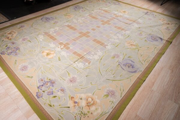 Vintage aubusson flat weave rug, light blue art nouveau floral, 9' x 12' 2 Vintage aubusson flat weave rug, light blue art nouveau floral (sku fa5133lbl9x12), detail 1