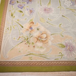 Vintage Aubusson flat weave rug, Light Blue Art Nouveau Floral (SKU FA5133LBL9X12), detail 2