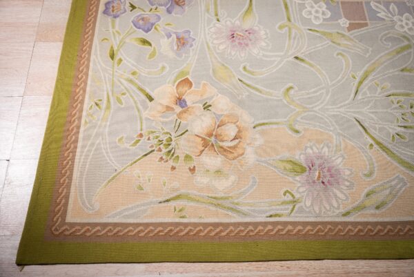 Vintage aubusson flat weave rug, light blue art nouveau floral, 9' x 12' 3 Vintage aubusson flat weave rug, light blue art nouveau floral (sku fa5133lbl9x12), detail 2