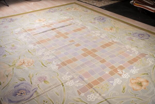 Vintage aubusson flat weave rug, light blue art nouveau floral, 9' x 12' 4 Vintage aubusson flat weave rug, light blue art nouveau floral (sku fa5133lbl9x12), detail 3