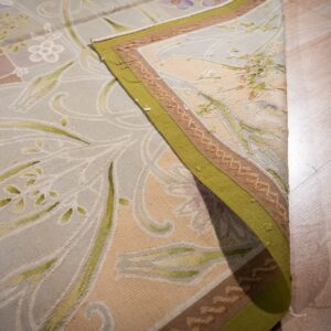Vintage Aubusson flat weave rug, Light Blue Art Nouveau Floral (SKU FA5133LBL9X12), detail 4