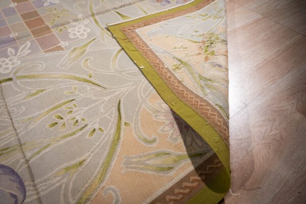 Vintage aubusson flat weave rug, light blue art nouveau floral, 9' x 12' 5 Vintage aubusson flat weave rug, light blue art nouveau floral (sku fa5133lbl9x12), detail 4