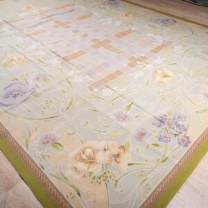 Vintage Aubusson flat weave rug, Light Blue Art Nouveau Floral (SKU FA5133LBL9X12), detail 10
