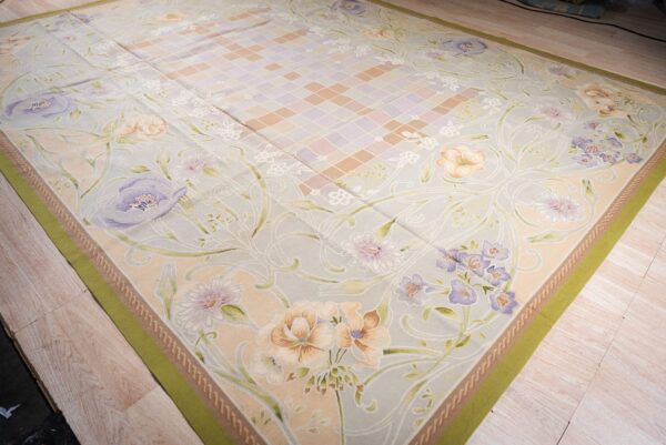 Vintage aubusson flat weave rug, light blue art nouveau floral, 9' x 12' 11 Vintage aubusson flat weave rug, light blue art nouveau floral (sku fa5133lbl9x12), detail 10