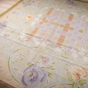 Vintage Aubusson flat weave rug, Light Blue Art Nouveau Floral (SKU FA5133LBL9X12), detail 11