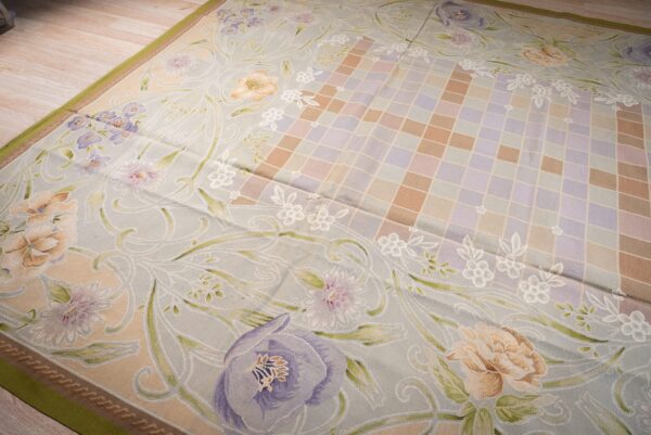Vintage aubusson flat weave rug, light blue art nouveau floral, 9' x 12' 12 Vintage aubusson flat weave rug, light blue art nouveau floral (sku fa5133lbl9x12), detail 11