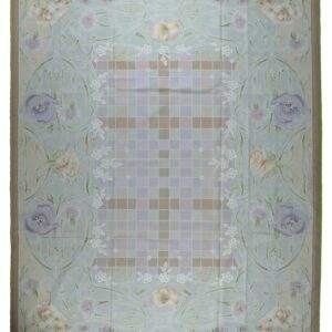 Vintage Aubusson flat weave rug, light blue art nouveau floral (SKU FA5133LBL9X12), full view