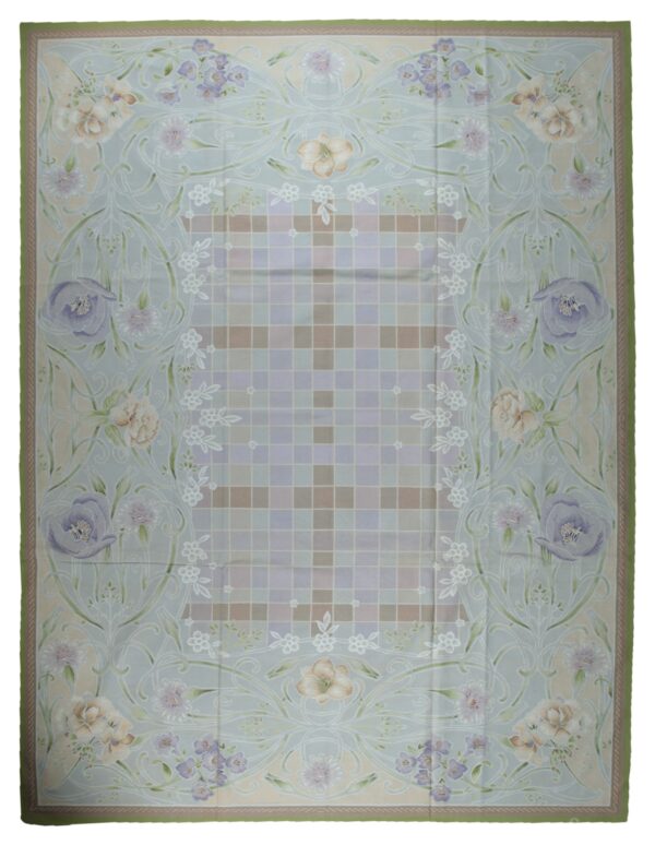 Vintage aubusson flat weave rug, light blue art nouveau floral, 9' x 12' 1 Vintage aubusson flat weave rug, light blue art nouveau floral (sku fa5133lbl9x12), full view