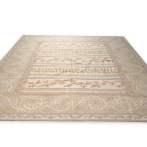 Vintage Aubusson flat weave rug, Lilac Grey Fern Stripe (SKU FA9082GY9X12), detail 1