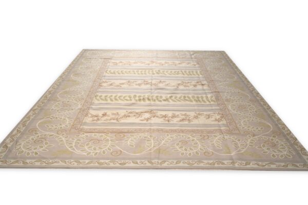 Vintage aubusson flat weave rug, lilac grey fern stripe, 9' x 12' 2 Vintage aubusson flat weave rug, lilac grey fern stripe (sku fa9082gy9x12), detail 1