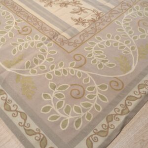 Vintage Aubusson flat weave rug, Lilac Grey Fern Stripe (SKU FA9082GY9X12), detail 2