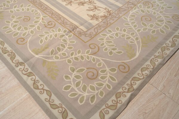 Vintage aubusson flat weave rug, lilac grey fern stripe, 9' x 12' 3 Vintage aubusson flat weave rug, lilac grey fern stripe (sku fa9082gy9x12), detail 2